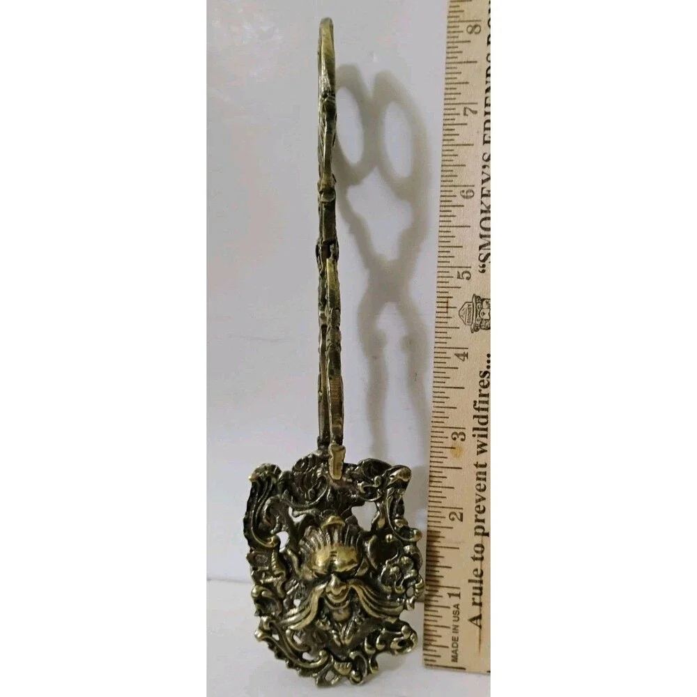Vintage Italian Gothic Gargoyle Ornate Brass Scissor Serving Tongs Pastry Toast